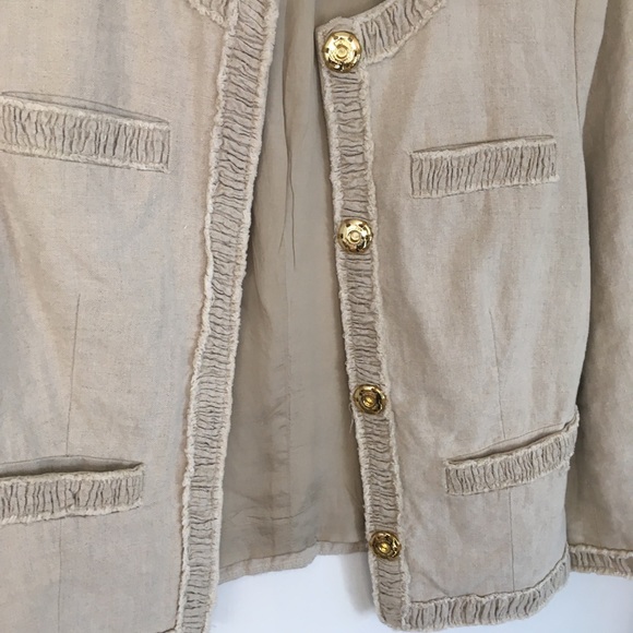 Michael Kors Beige Linen Gold Hardware Crop Jacket - Picture 6 of 8